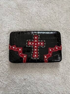 Black and Red Clutch/Wallet with Stud and Cross Detail